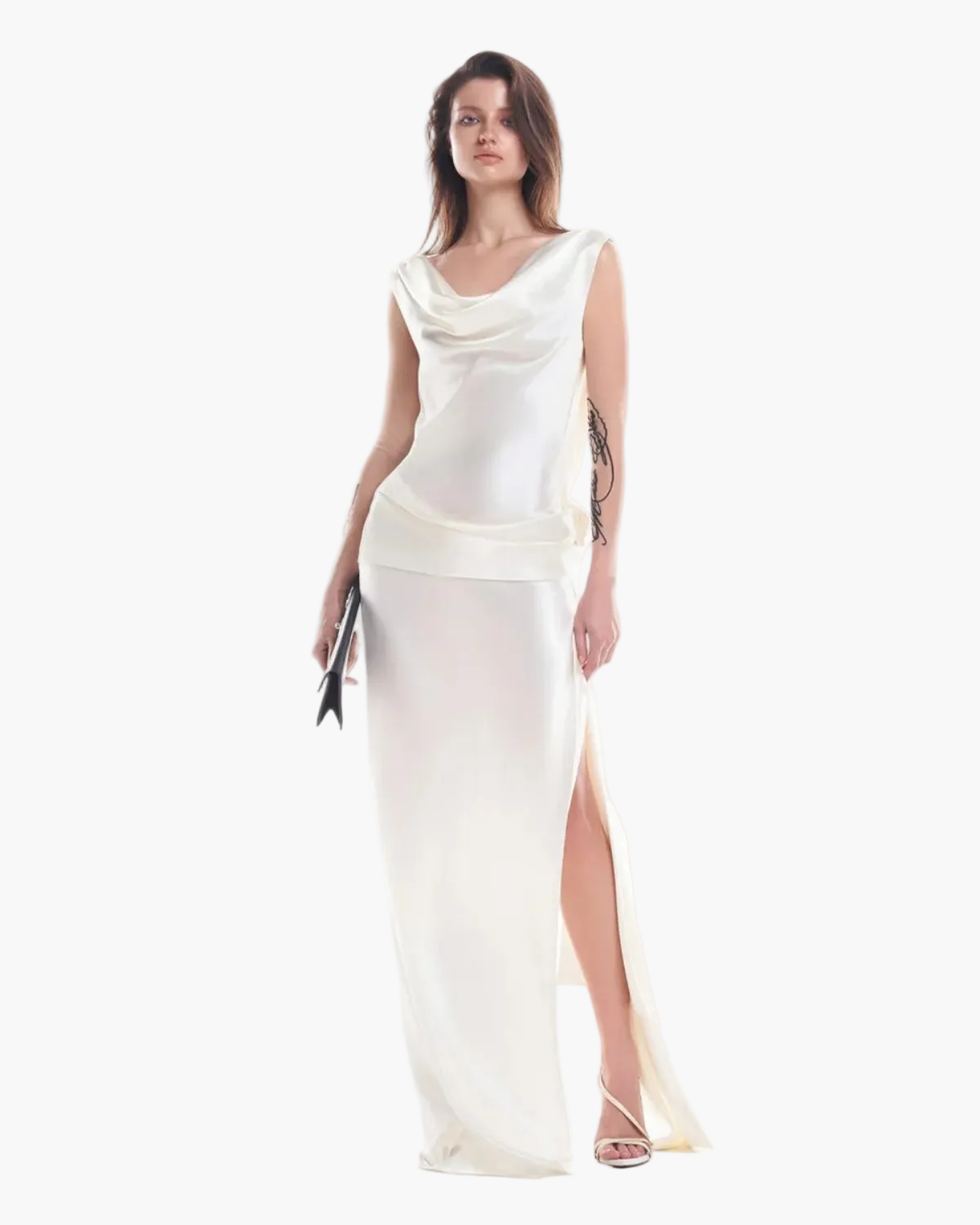 Satin Backless Maxi Dress with High Side Slit for Women