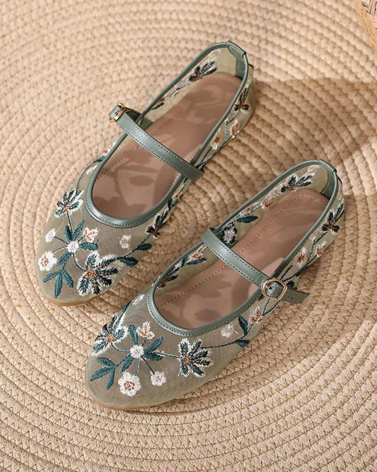 Ballet Flats with Floral Embroidery for Women