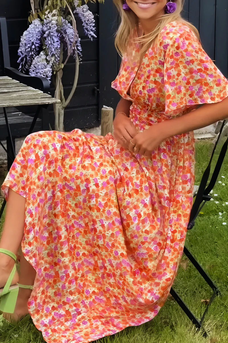Floral V-Neck Wedding Guest Maxi Dress for Women