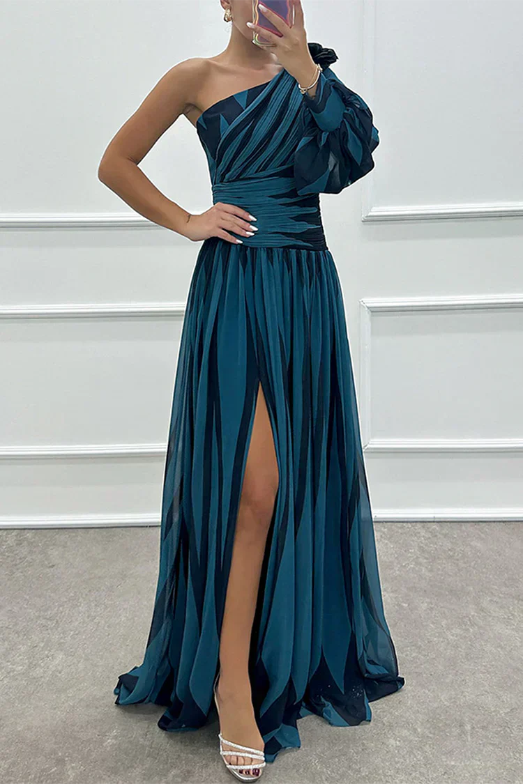 One-Shoulder Striped Wedding Guest Maxi Dress for Women