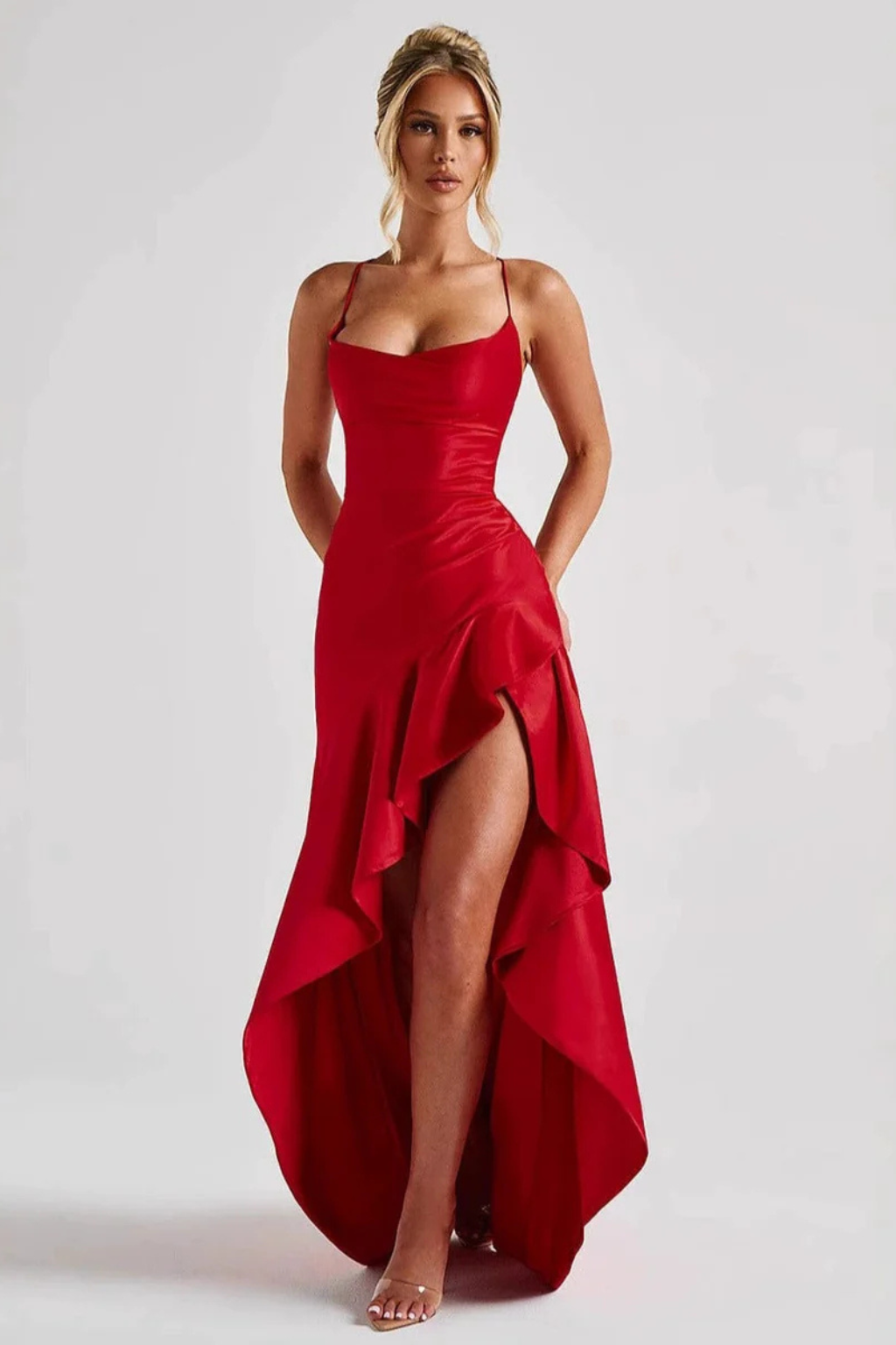 Cowl Neck Satin Wedding Guest Maxi Dress for Women