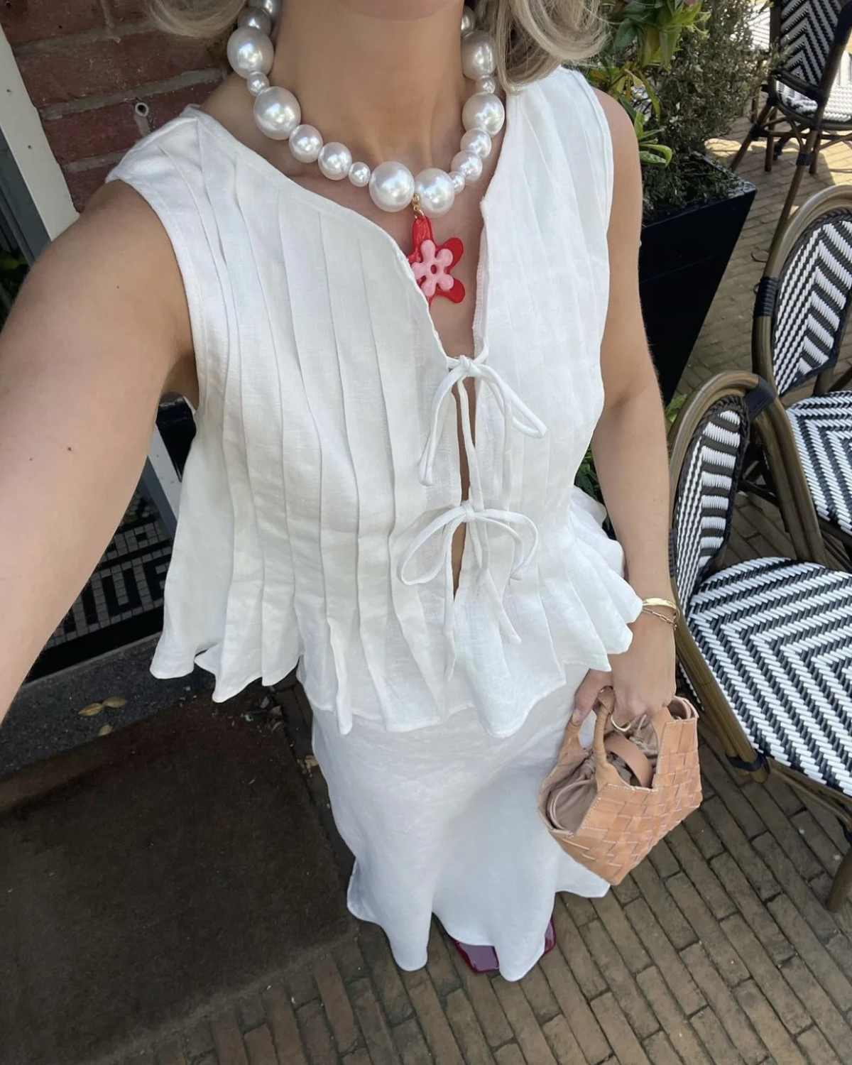 Sleeveless Peplum Top with Front Ties for Women