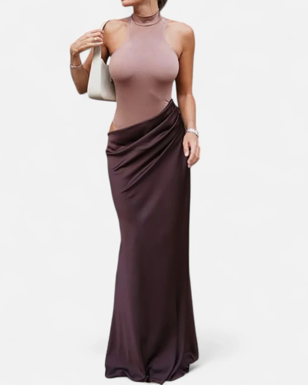 Satin Halter Neck Cut-Out Maxi Dress for Women