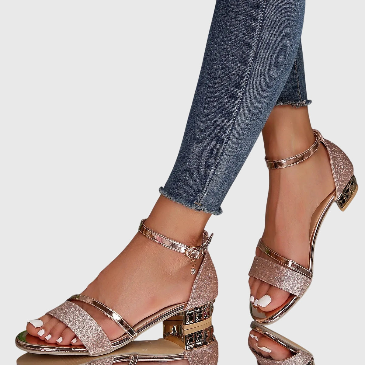 Block Heel Sandals with Ankle Strap for Women