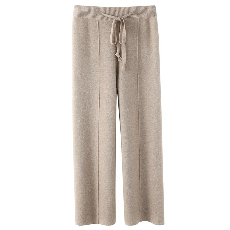 Knitted Drawstring Wide Leg Trousers for Women