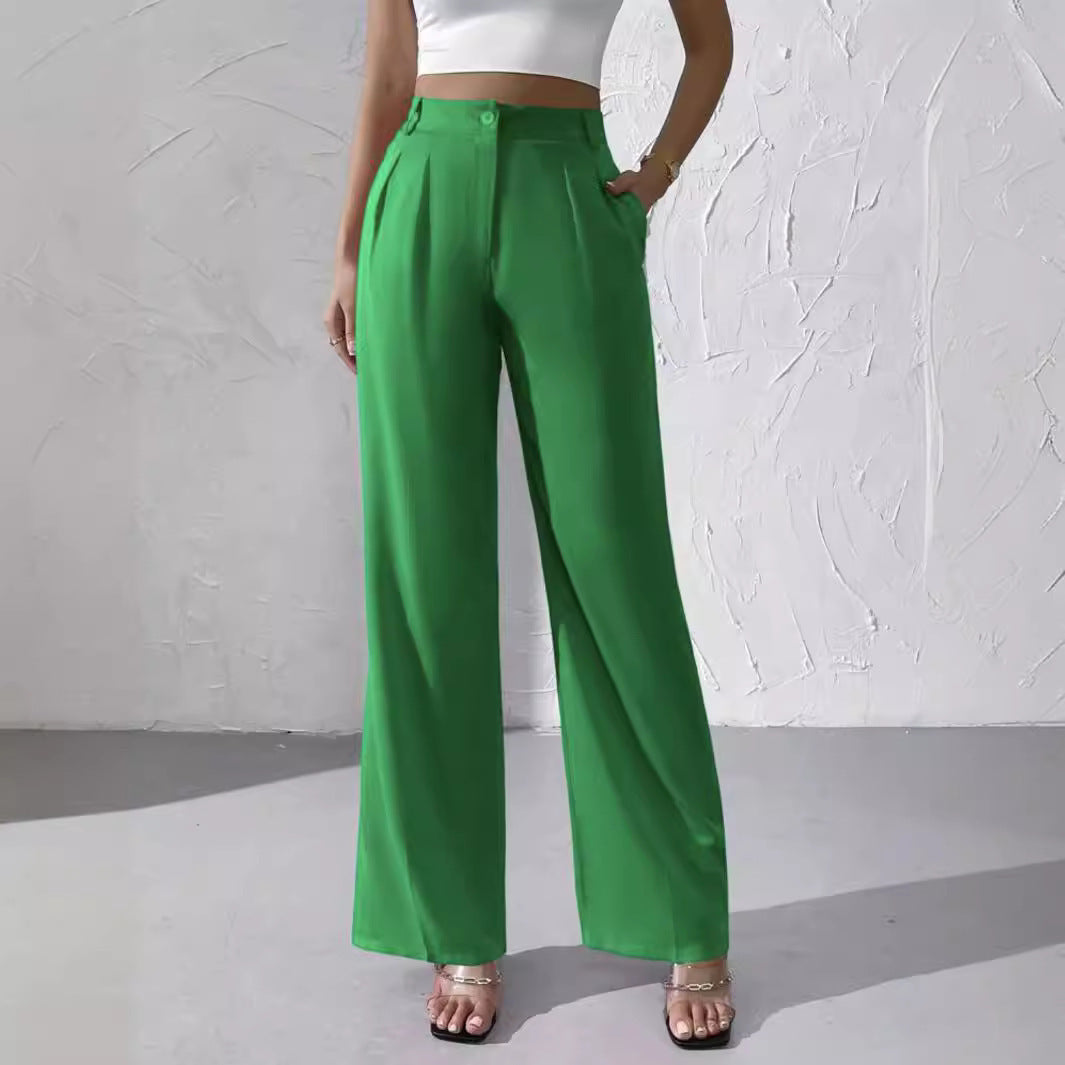 High Waist Pleated Wide Leg Trousers for Women