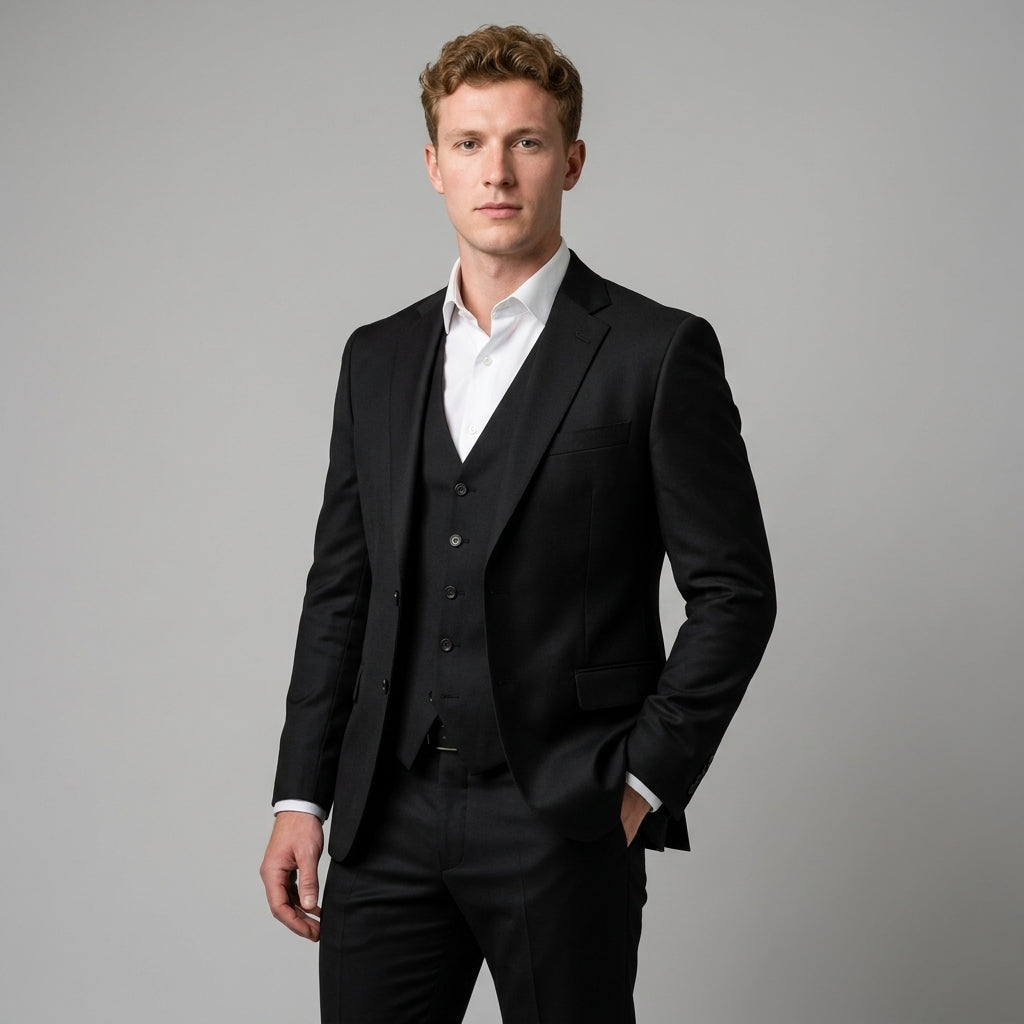 Slim Fit Notch Lapel Three-Piece Suit Set for Men