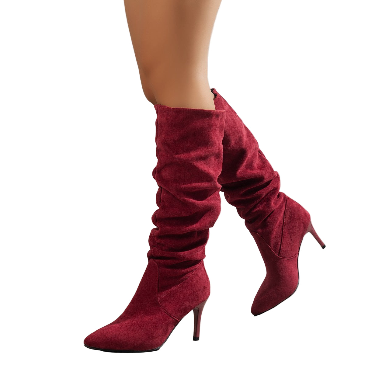Suede Pointed Toe Slouchy Boots with Stiletto Heel for Women