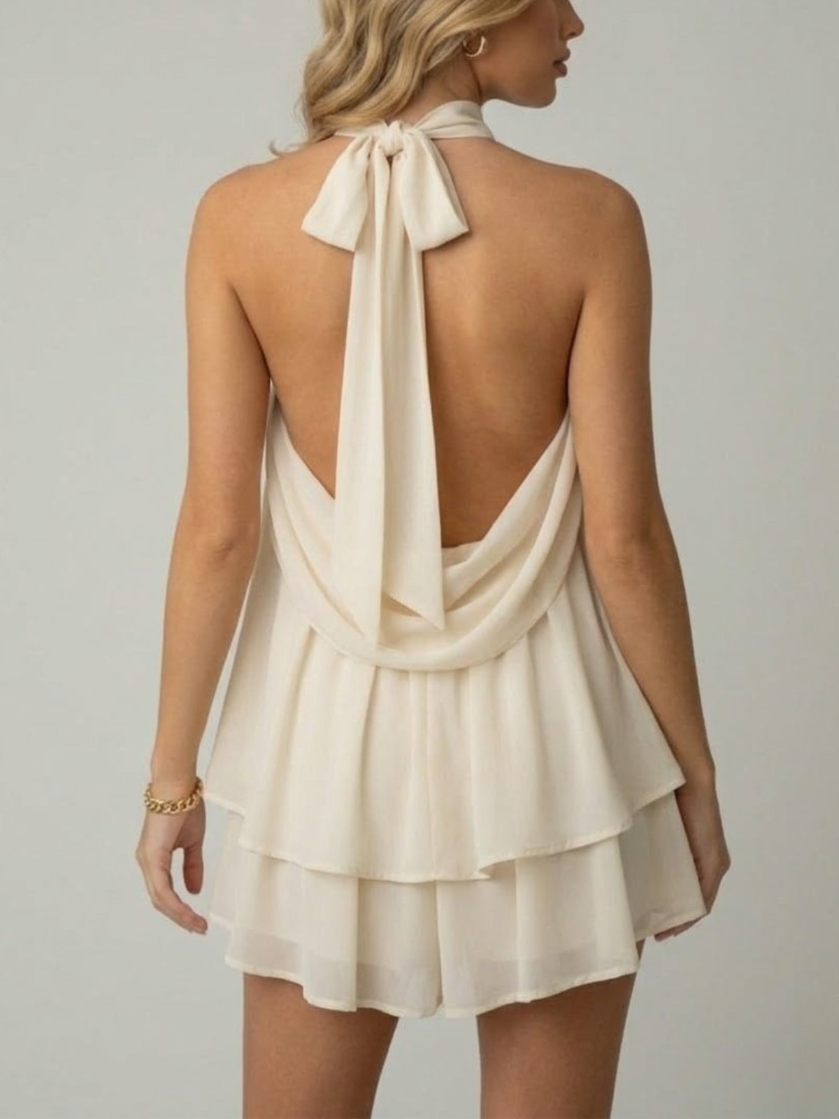 Halterneck A-Line Chiffon Mini Dress for Women