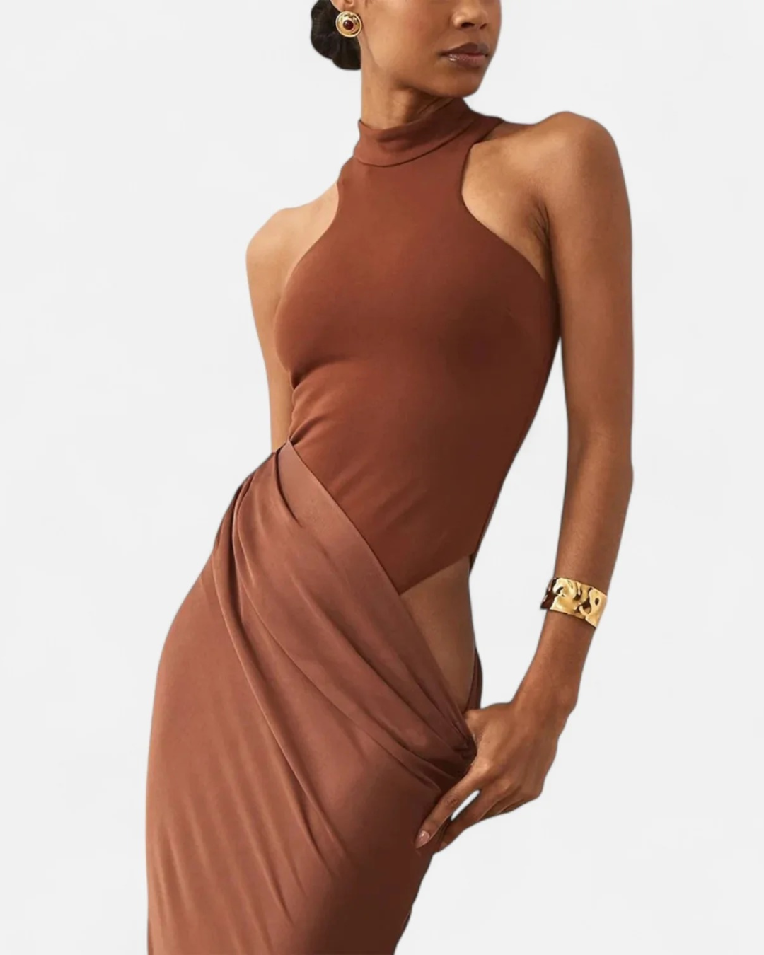 Satin Halter Neck Cut-Out Maxi Dress for Women
