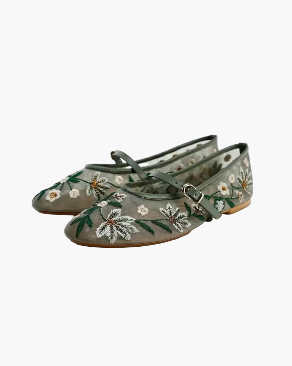 Ballet Flats with Floral Embroidery for Women