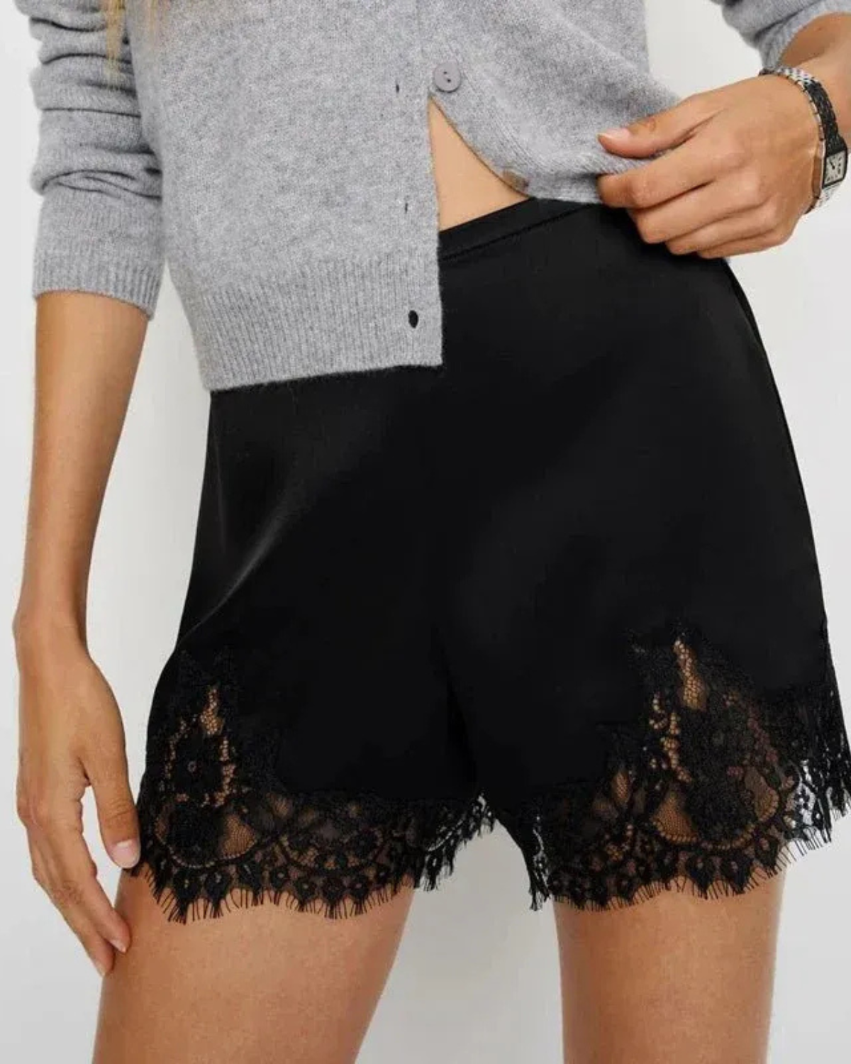 Satin Shorts with Lace Trim for Women