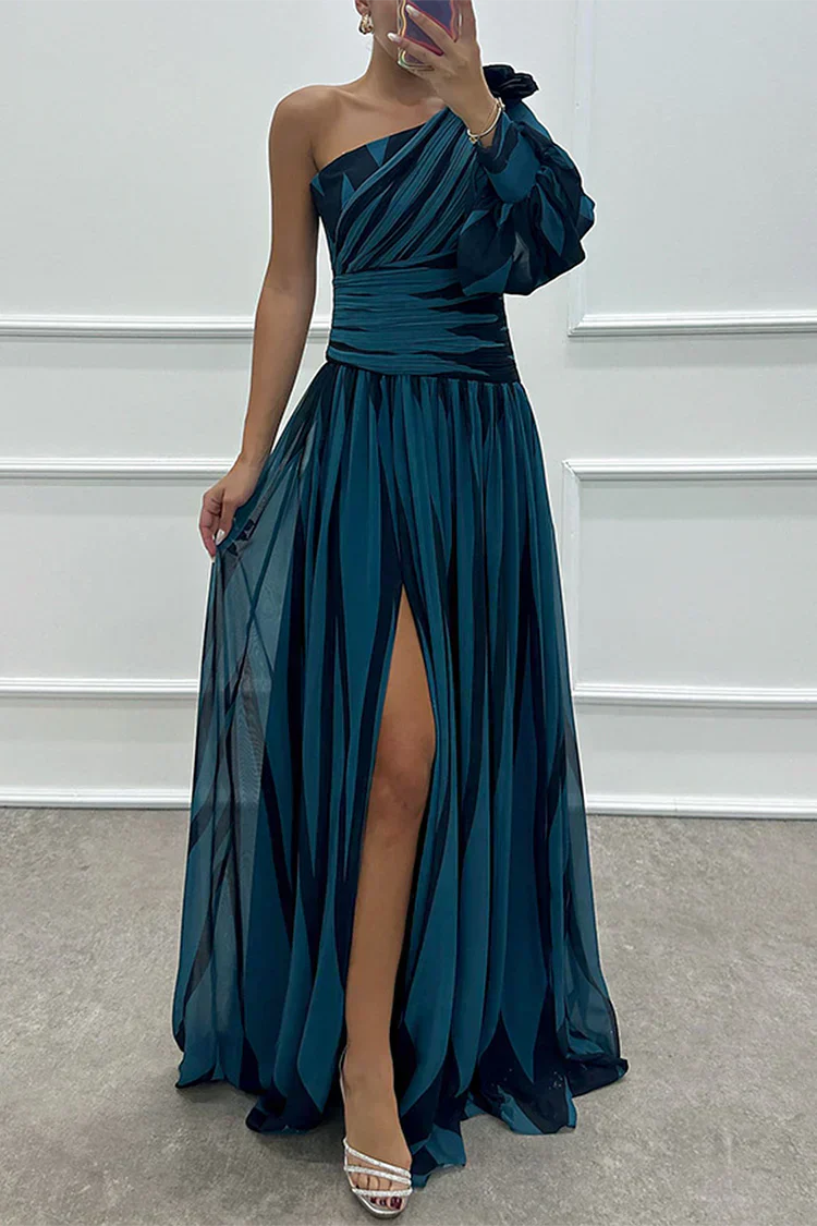 One-Shoulder Striped Wedding Guest Maxi Dress for Women
