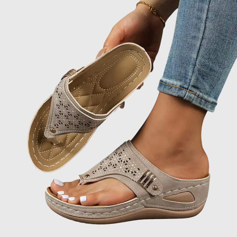 Open Toe Wedge Sandals With Patterned Cutouts For Women