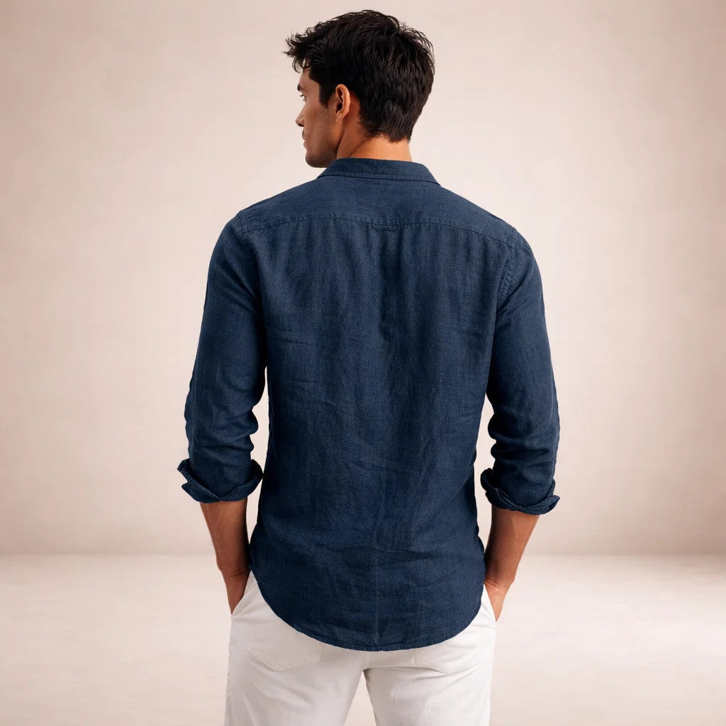 Linen Long Sleeve Shirt with Open Collar for Men