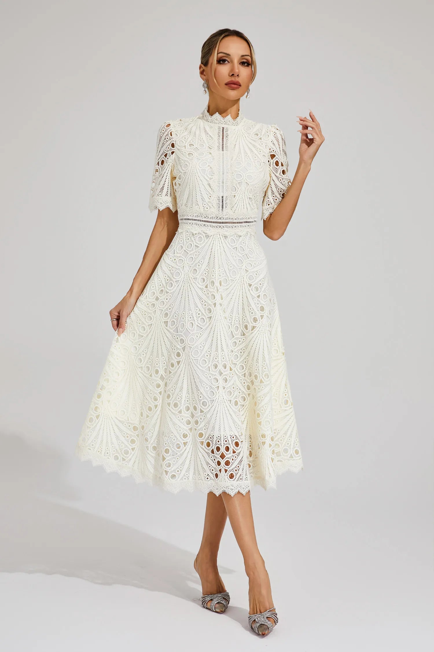 Lace A-Line Midi Dress for Women