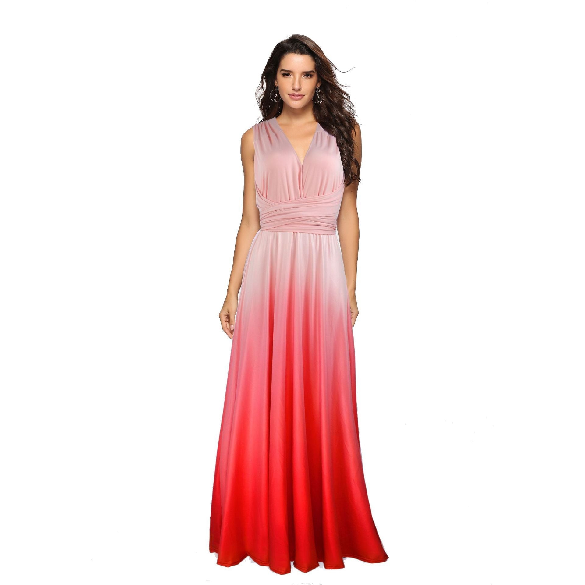 V-Neck Wedding Guest Ombre Maxi Dress for Women