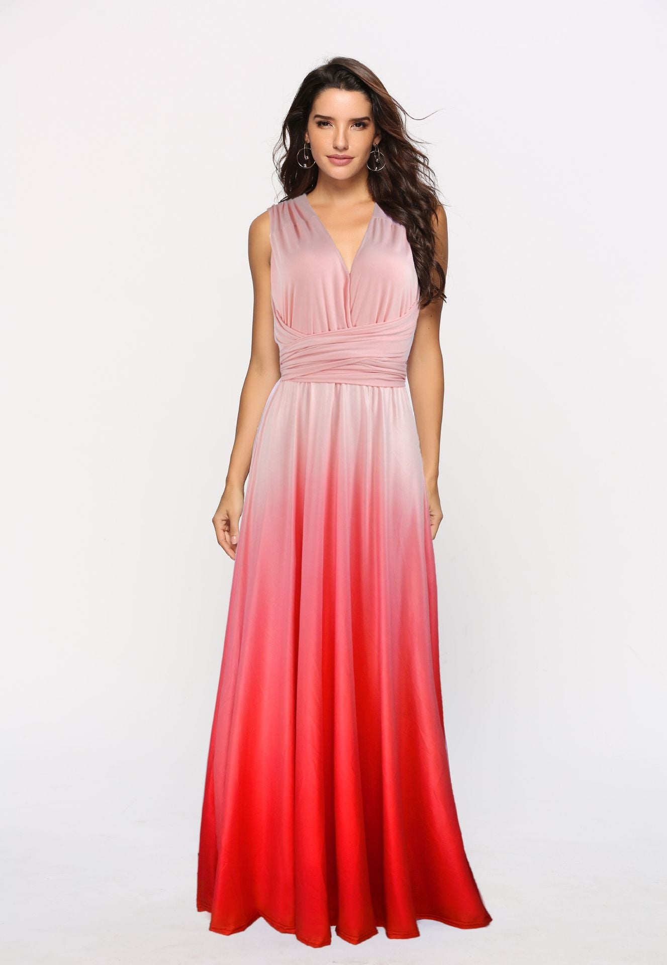 V-Neck Wedding Guest Ombre Maxi Dress for Women