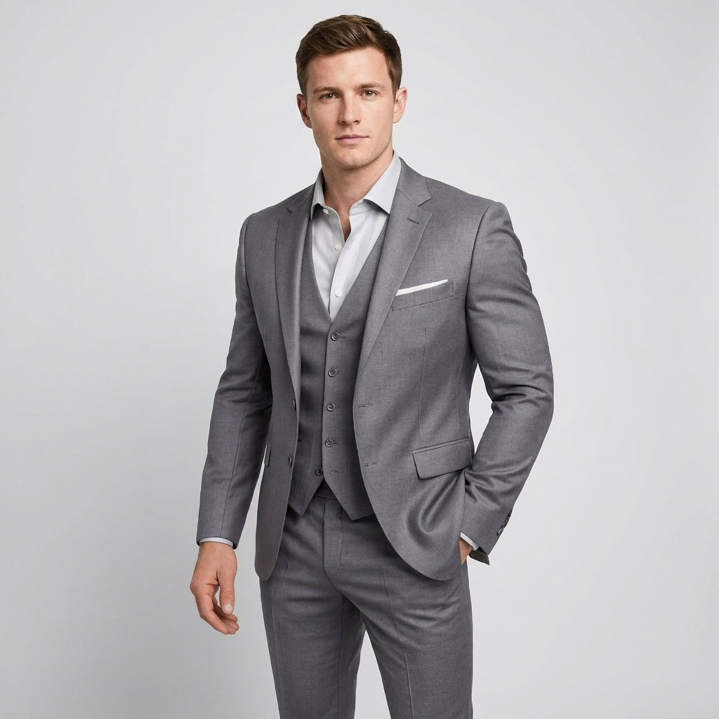 Slim Fit Notch Lapel Three-Piece Suit Set for Men