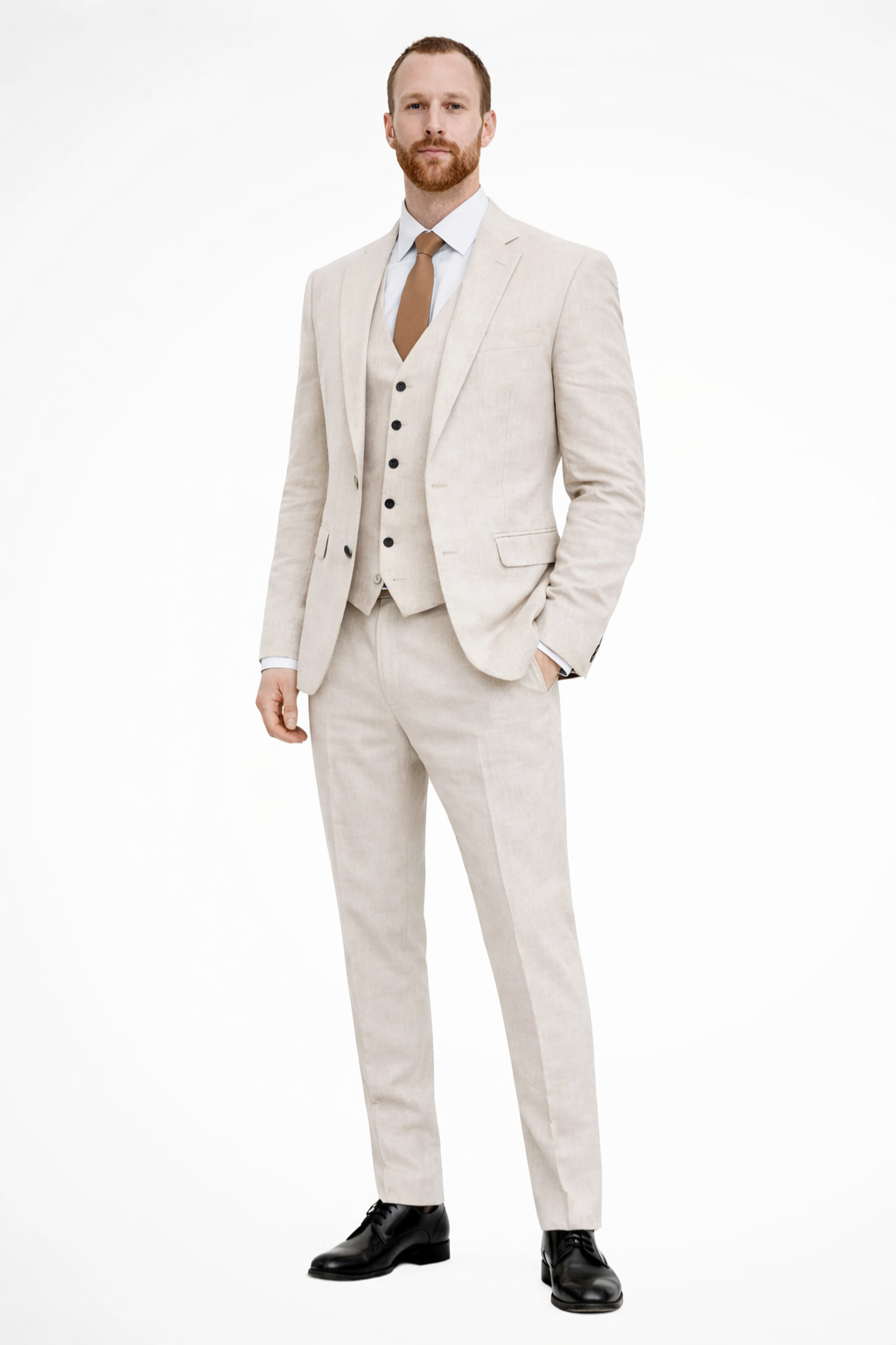 Linen Three Piece Suit Set for Men