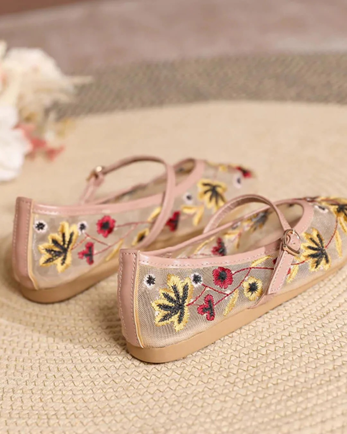 Ballet Flats with Floral Embroidery for Women