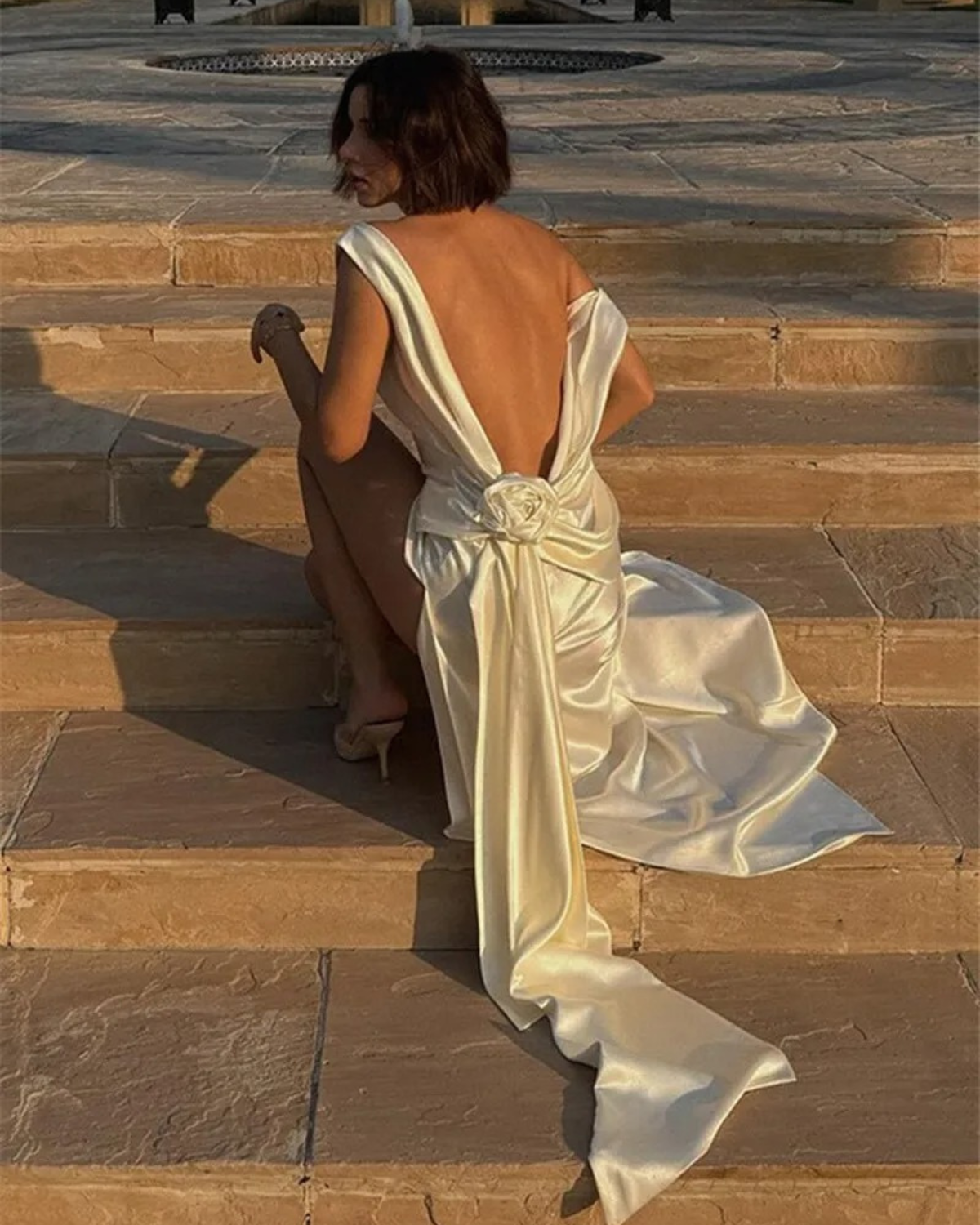 Satin Backless Maxi Dress with High Side Slit for Women