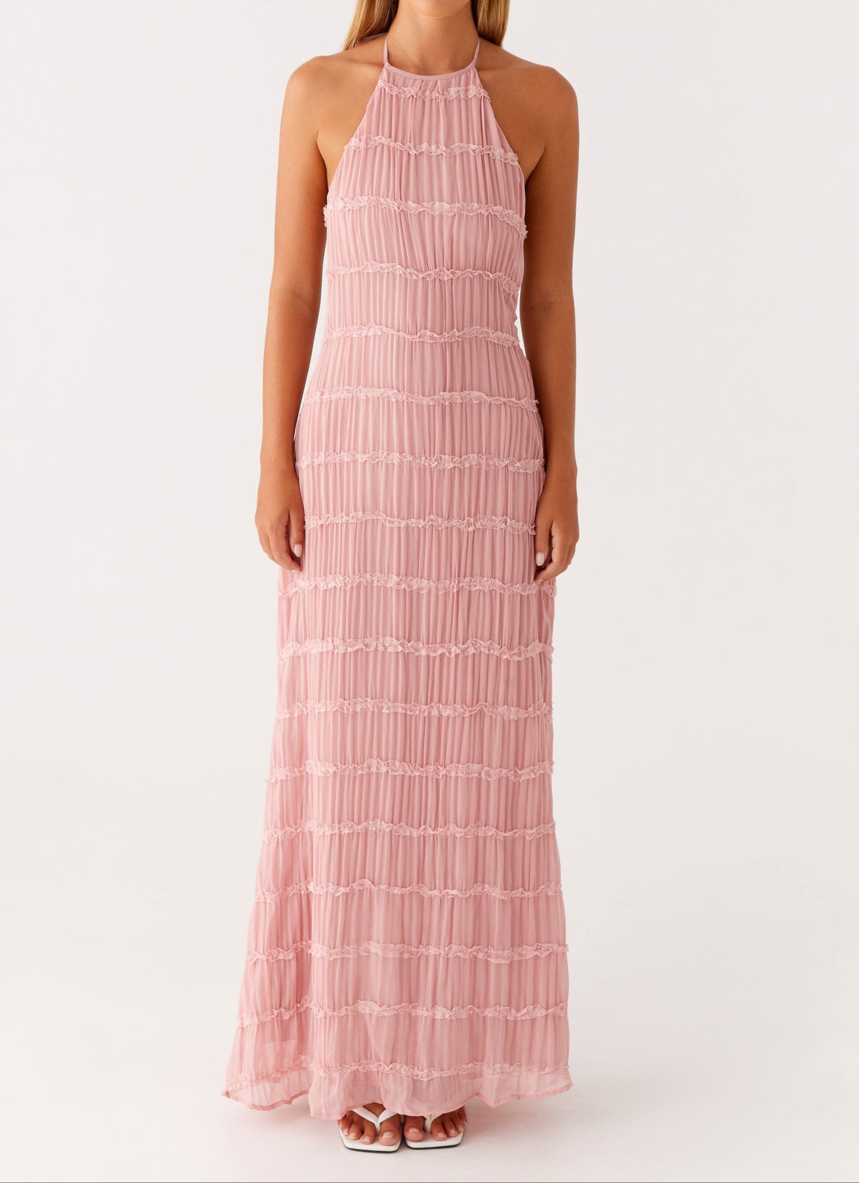 Halter Neck Pleated Wedding Guest Maxi Dress for Women