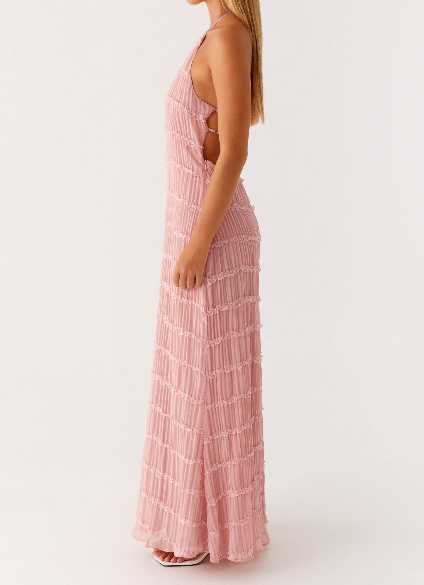 Halter Neck Pleated Wedding Guest Maxi Dress for Women