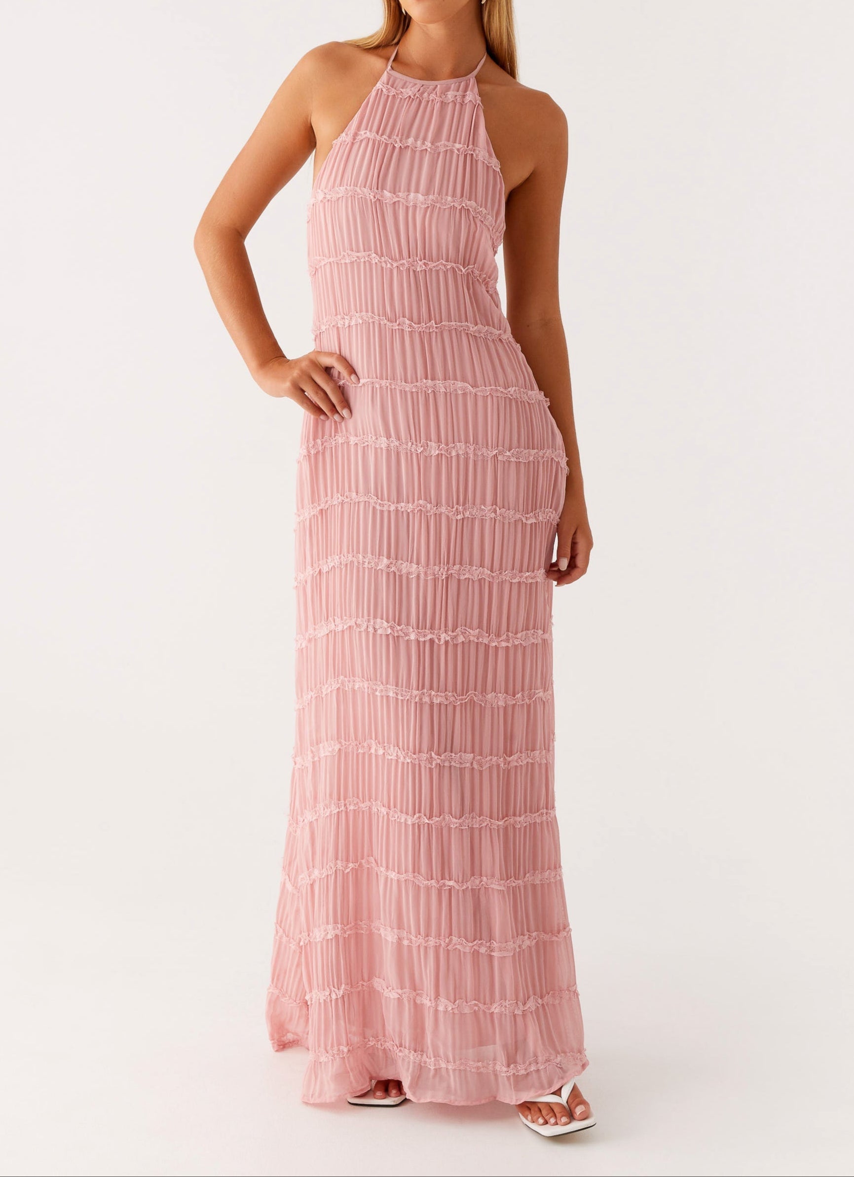 Halter Neck Pleated Wedding Guest Maxi Dress for Women