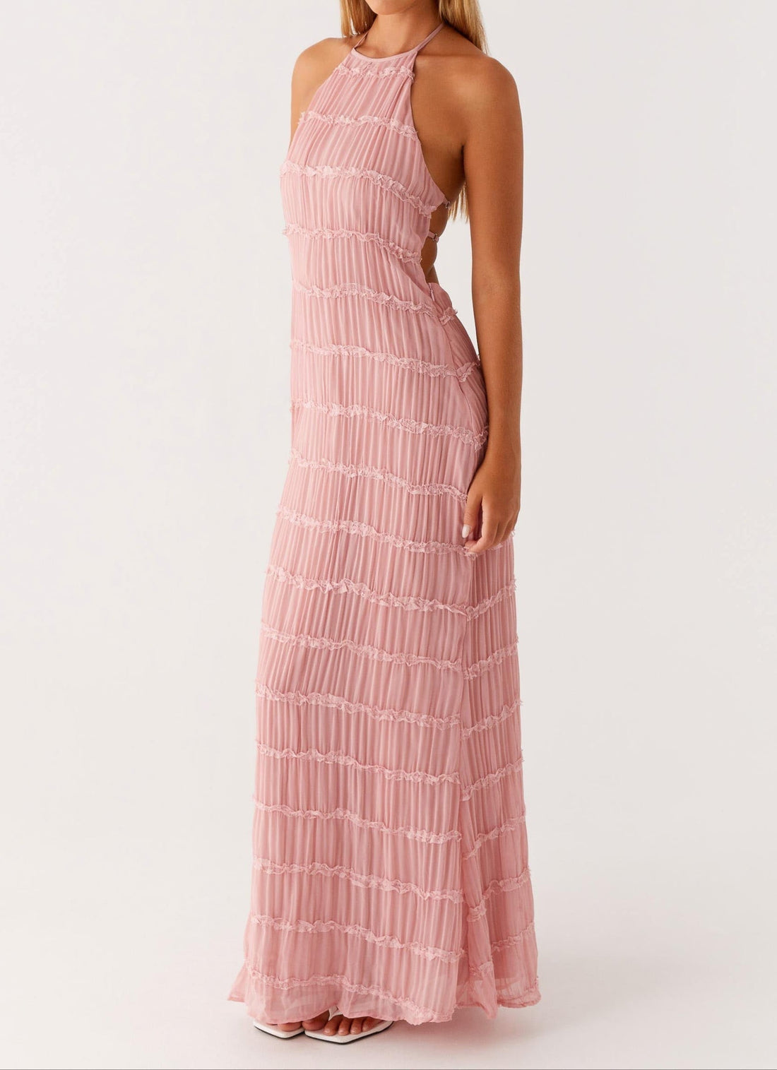 Halter Neck Pleated Wedding Guest Maxi Dress for Women