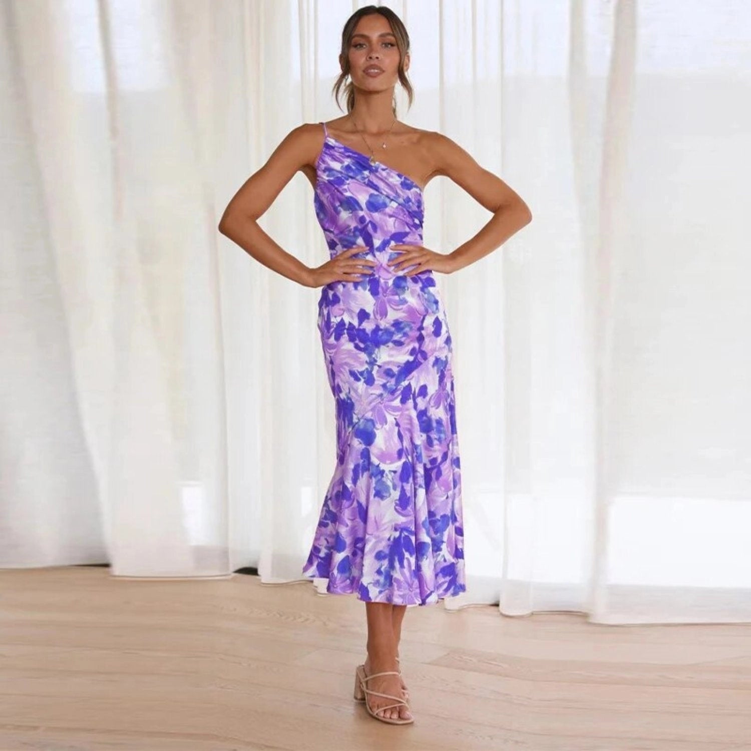 One-Shoulder Wedding Guest Maxi Dress for Women