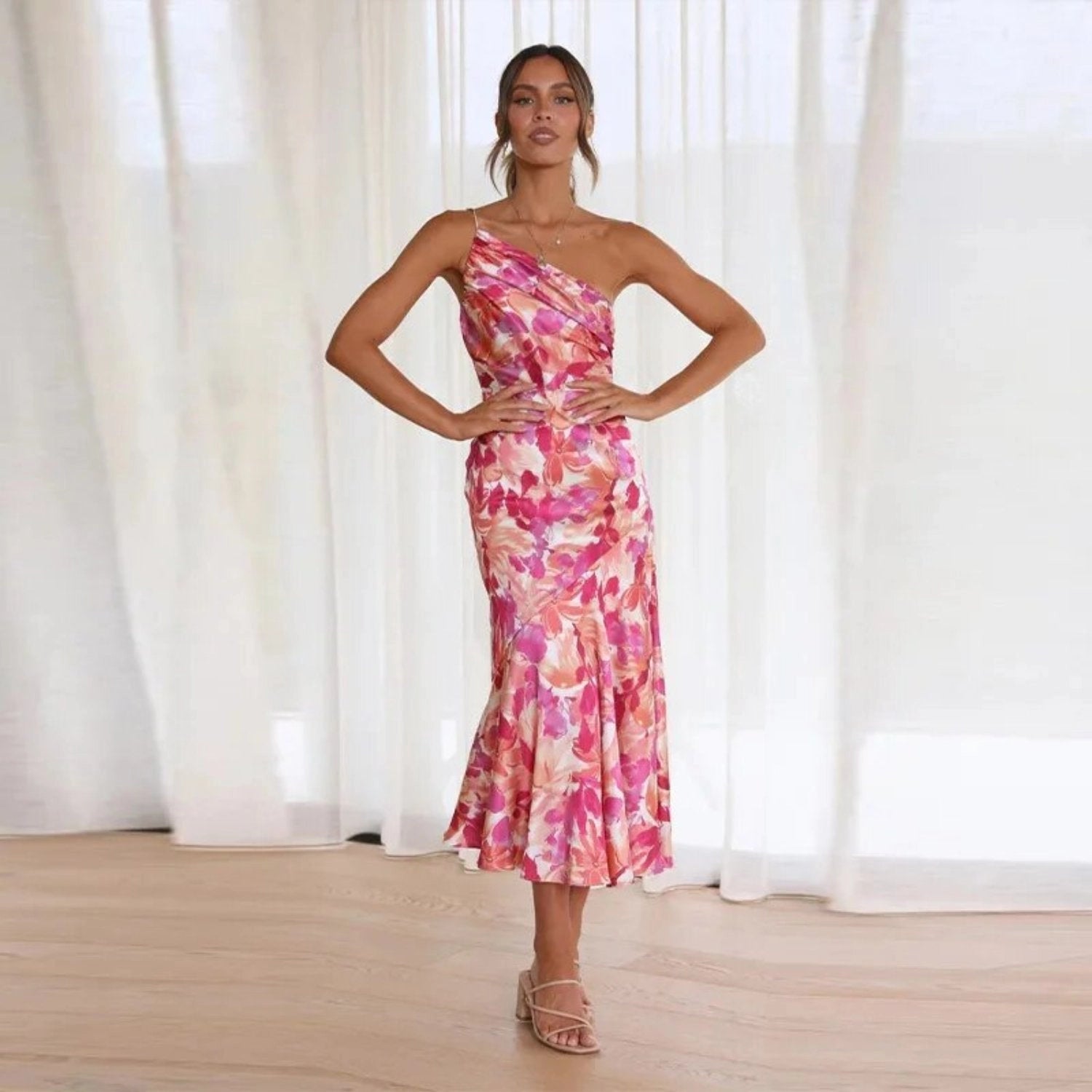 One-Shoulder Wedding Guest Maxi Dress for Women