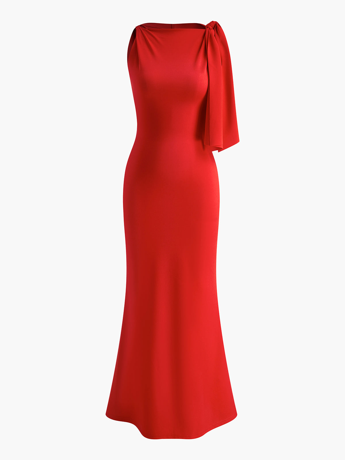 High Neck Draped Maxi Dress with Shoulder Bow for Women