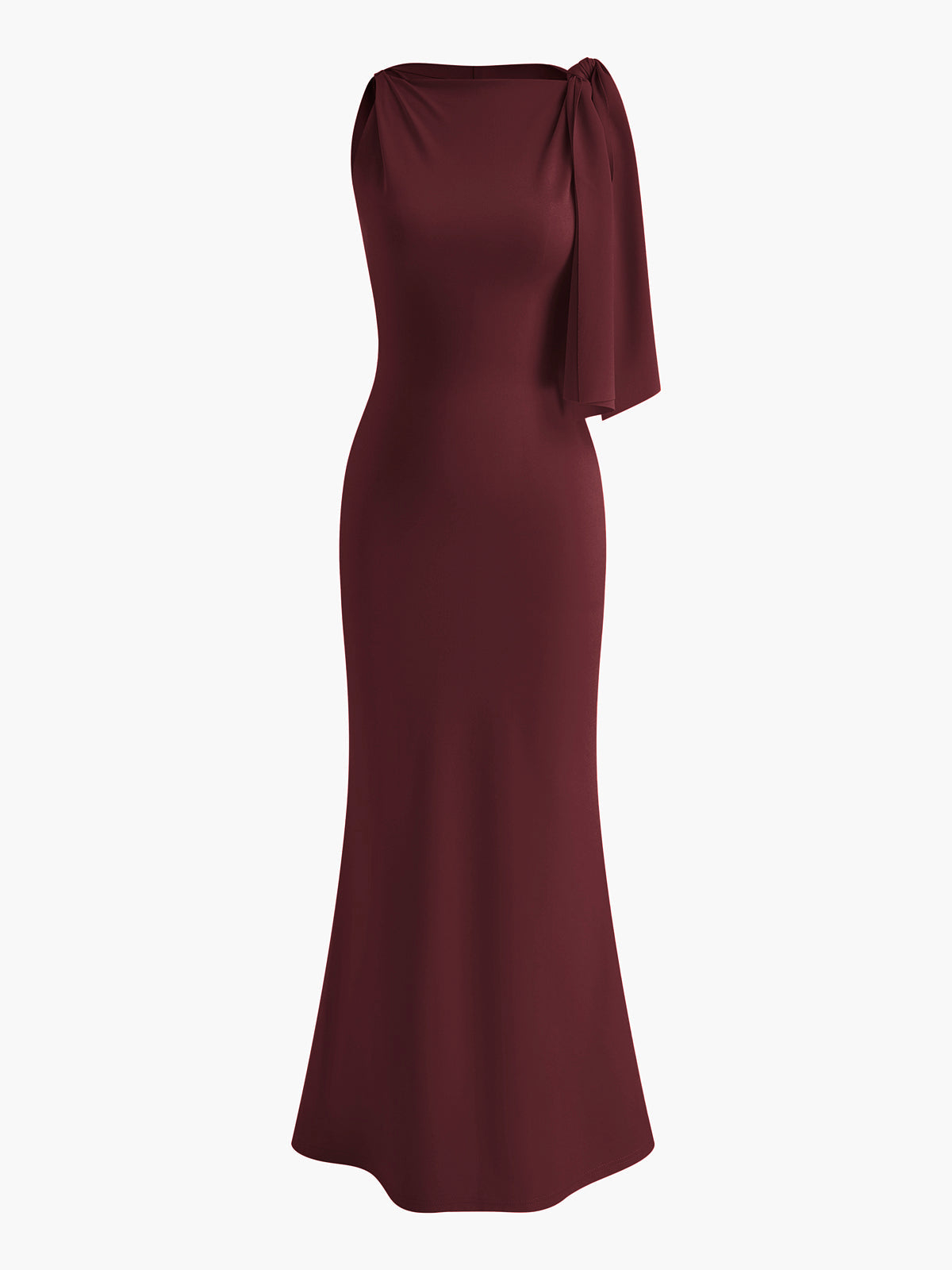 High Neck Draped Maxi Dress with Shoulder Bow for Women