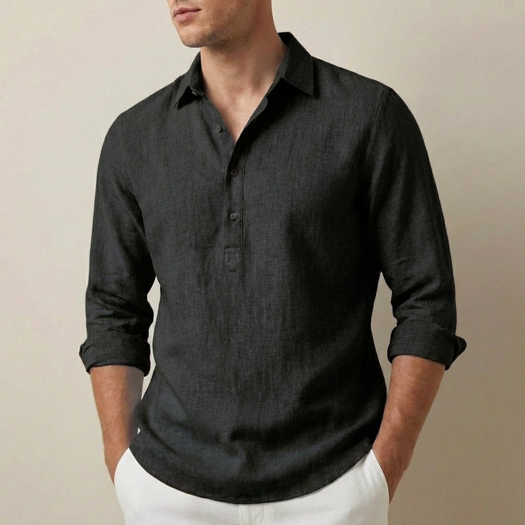 Button-Down Henley Long Sleeve Shirt for Men