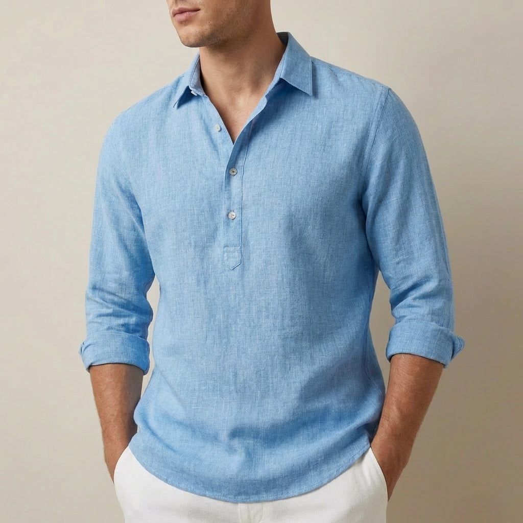 Button-Down Henley Long Sleeve Shirt for Men