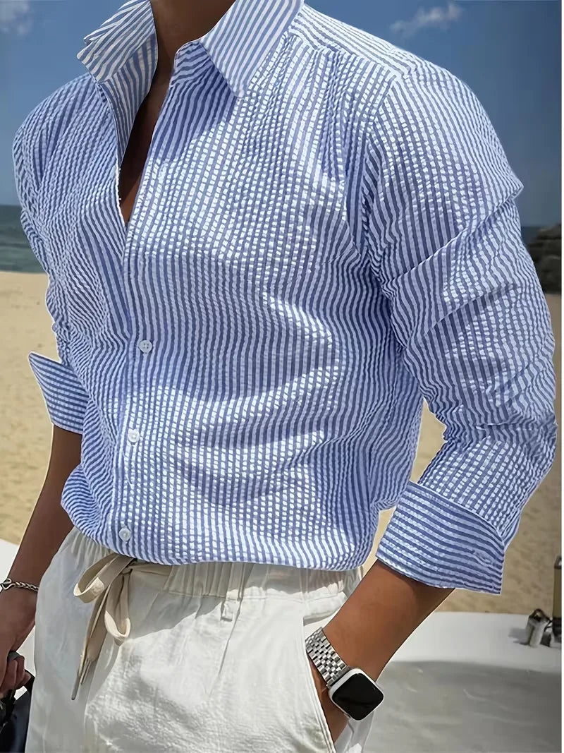 Striped Button-Down Polo Shirt for Men