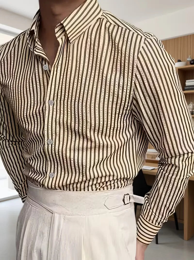 Vertical Striped Long Sleeve Shirt for Men