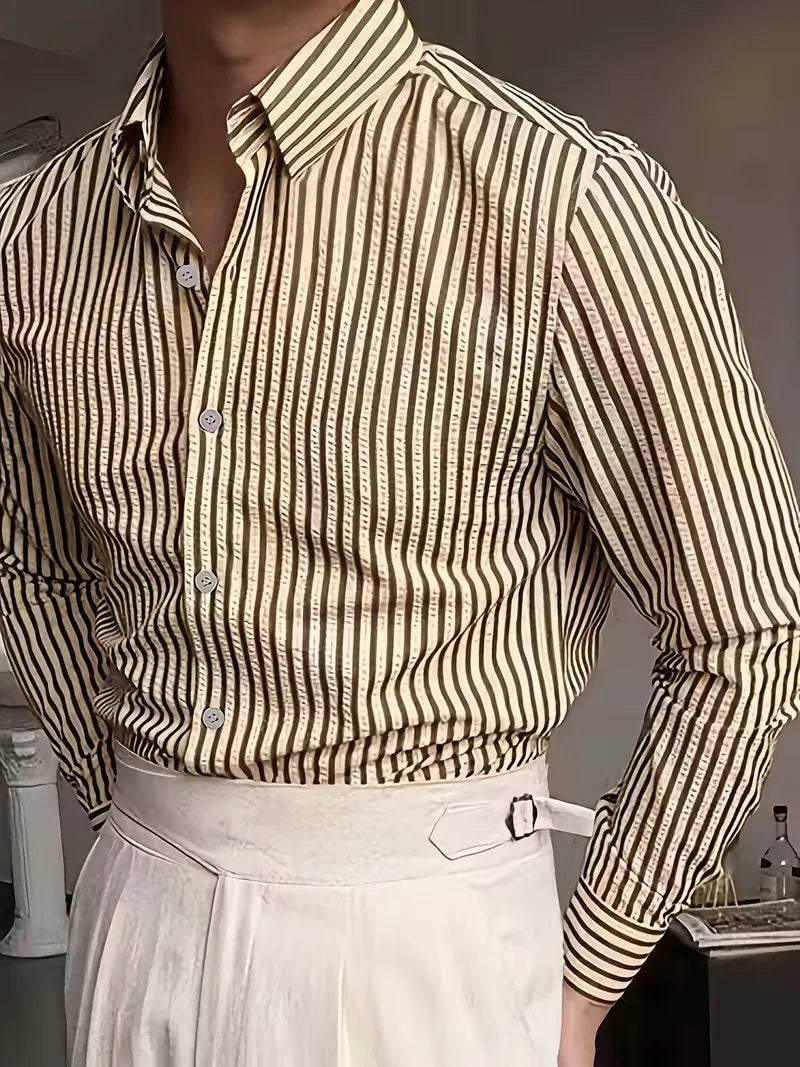 Vertical Striped Long Sleeve Shirt for Men