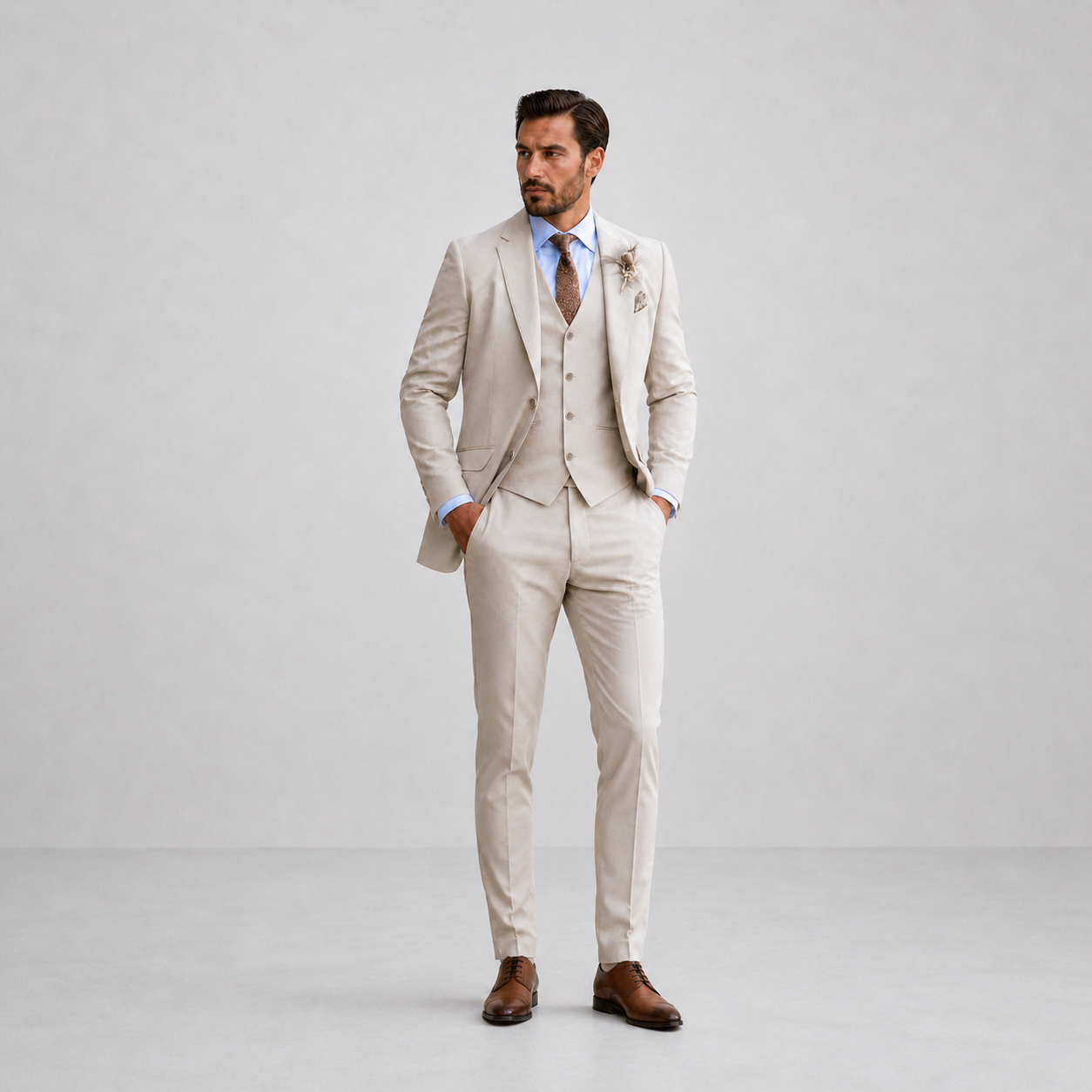 Linen Three Piece Suit with Waistcoat for Men