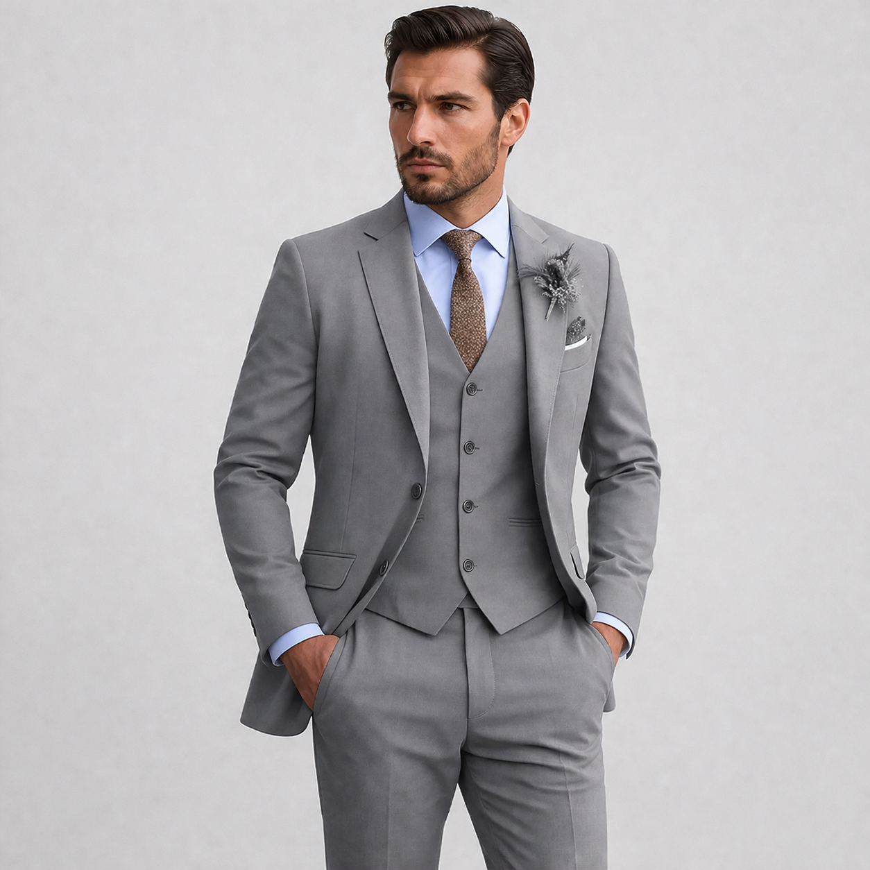 Linen Three Piece Suit with Waistcoat for Men