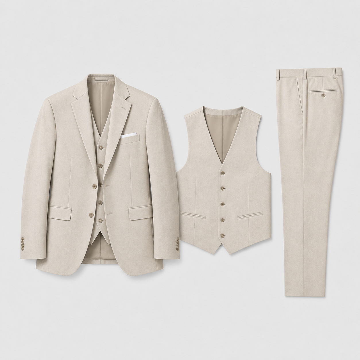 Linen Three Piece Suit with Waistcoat for Men