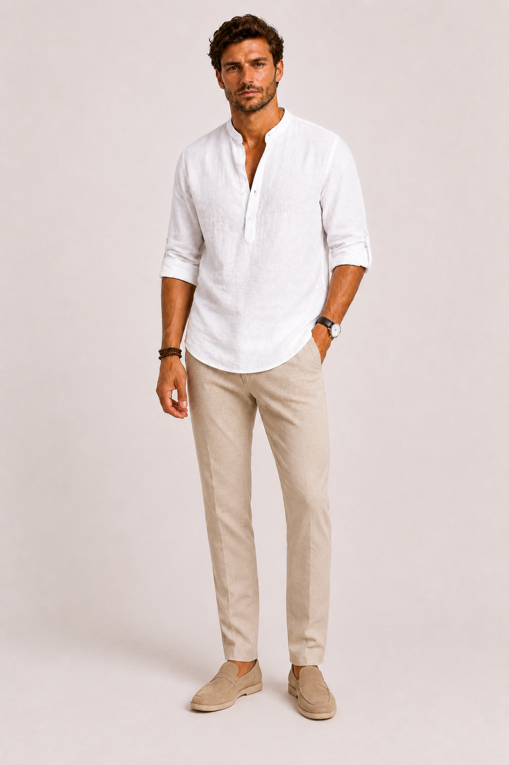 Linen Stand Collar Shirt for Men