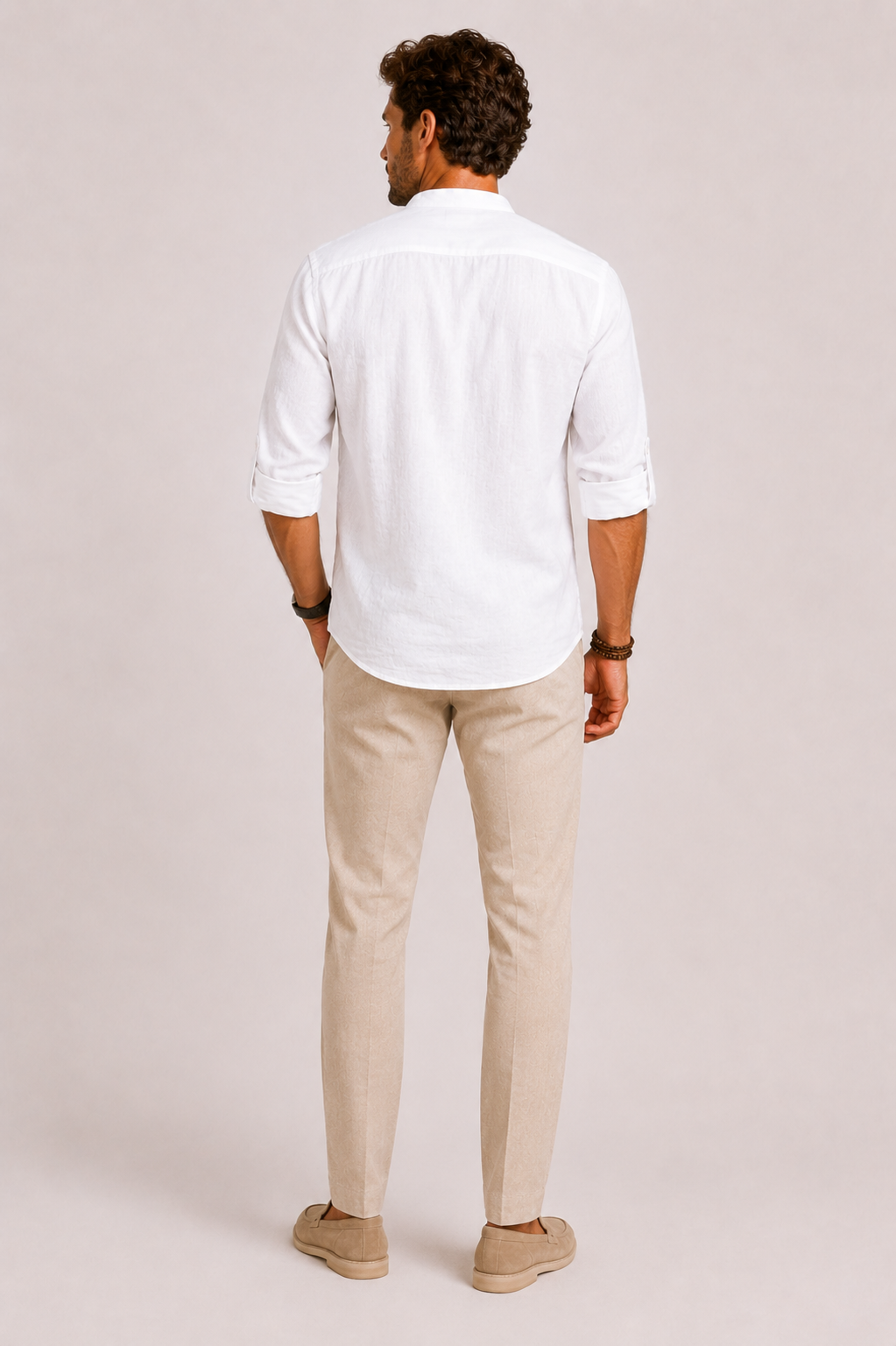 Linen Stand Collar Shirt for Men