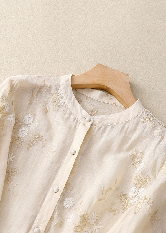 Floral Embroidered Linen Blouse for Women