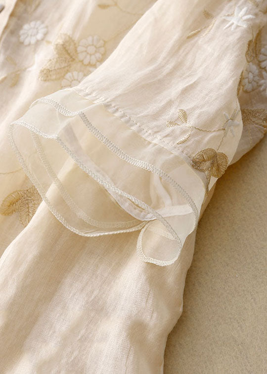 Floral Embroidered Linen Blouse for Women