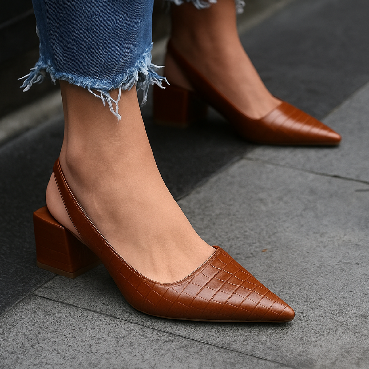 Pointed Toe Block Heel Loafers for Women - Brown