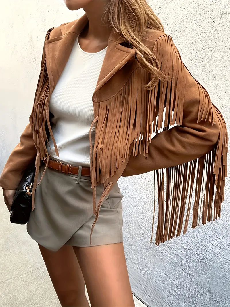 Cropped Fringe Suede Jacket for Women