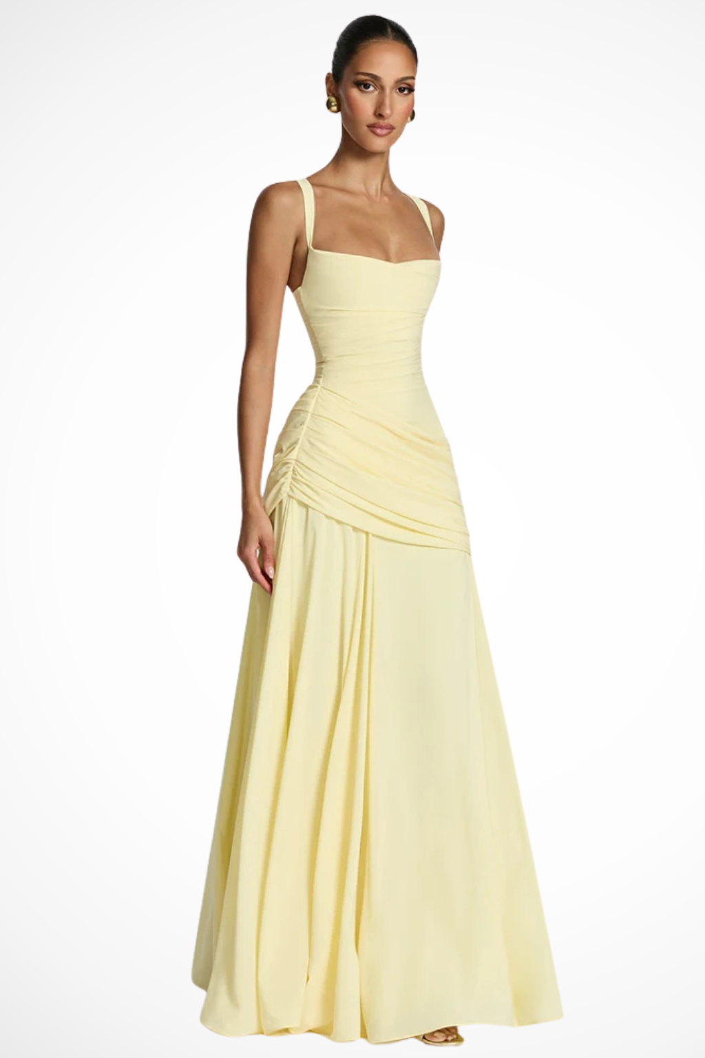 Maxi Dress with Square Neck and Ruched Waist for Women