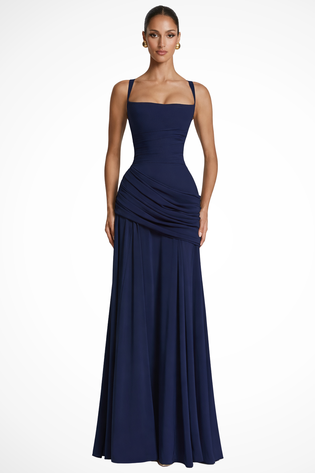 Maxi Dress with Square Neck and Ruched Waist for Women